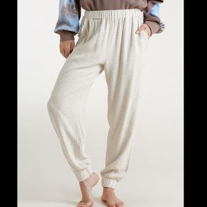Linen blend elastic waist joggers
